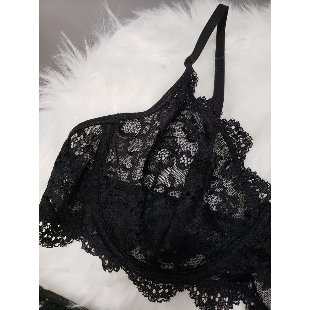 XXL Dolls Kill Sugar Thrillz Lingerie Black lace lingerie bra panty thong set - Picture 4 of 7